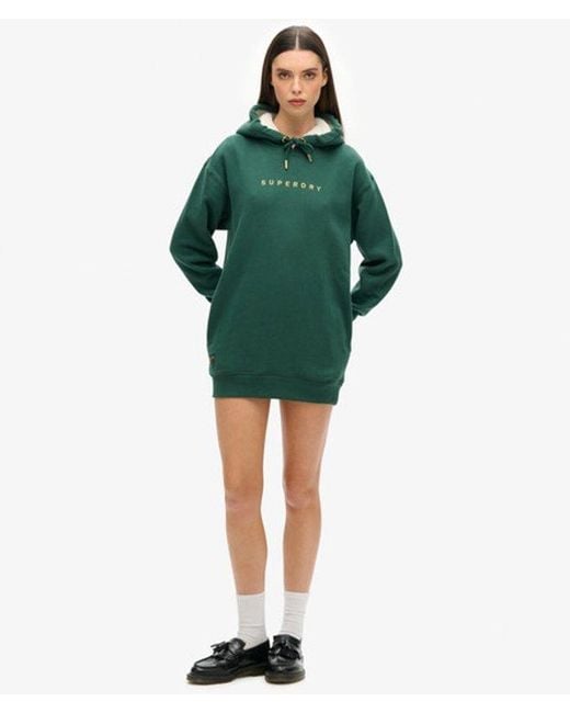 Superdry Green Luxe Metallic Logo Hoodie Dress