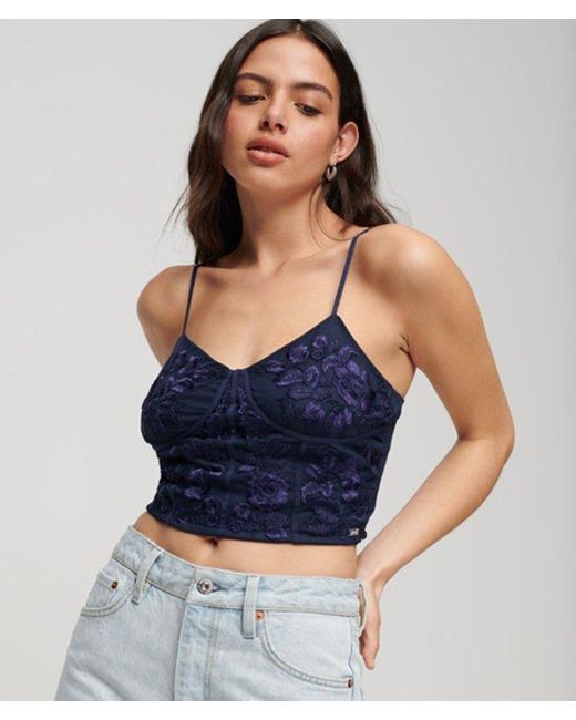 Superdry Blue & Co Floral Embroidered Corset Top