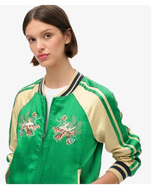 Superdry Green Sukajan Embroidered Bomber Jacket