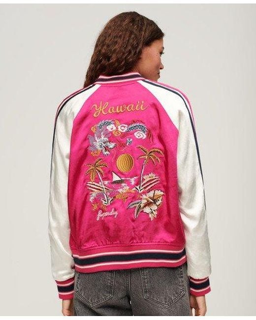 Superdry Pink Suikajan Embroidered Bomber Jacket