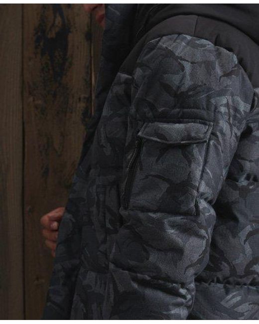 Superdry Black Quilted Everest Jacket Camo Aop for men