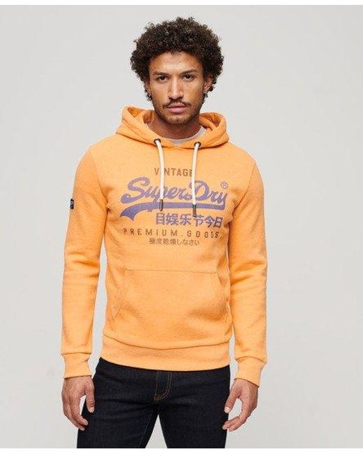 Superdry Orange Vintage Logo Premium Goods Graphic Hoodie for men