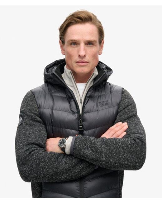 Superdry Gray Hooded Knit Storm Hybrid Jacket for men