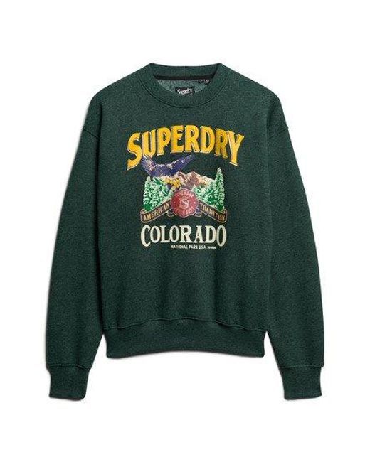 Superdry Green Travel Souvenir Graphic Crew Sweatshirt
