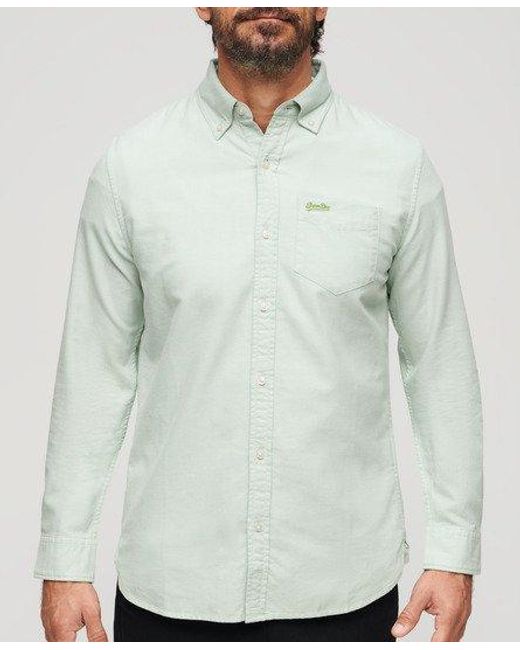 Superdry Green Organic Cotton Long Sleeve Oxford Shirt for men