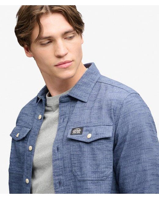 Superdry Blue Herringbone Workwear Shirt for men
