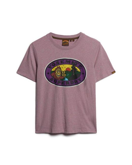 Superdry Purple Travel Postcard Graphic T-Shirt Vintage Marl