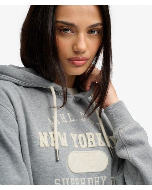 Superdry Gray Athletic Essential Applique Cropped Hoodie