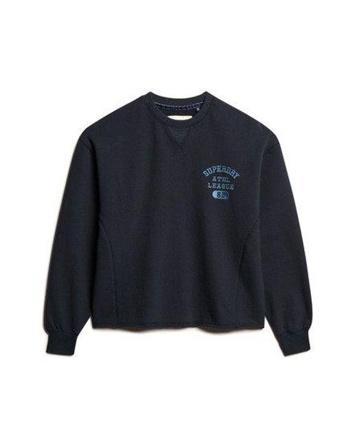 Superdry Blue Athletic Essentials Loose Crop Crew Sweatshirt