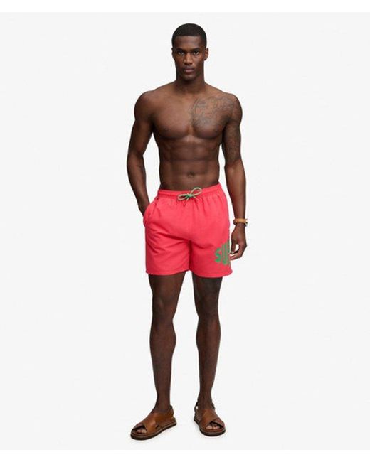 Superdry Red Printed Logo 16-Inch Swim Shorts for men