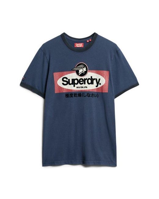 Superdry Blue Core Logo Ringer Workwear Graphic T-shirt for men