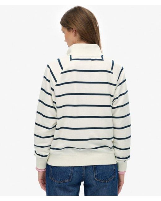 Superdry White Athletic Essentials Stripe Half Zip Sweatshirt