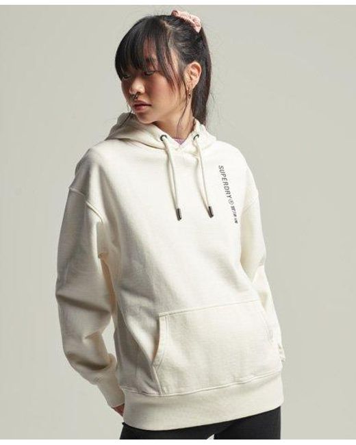 Superdry White Code Logo Linear Oversized Hoodie Nimbus Cloud