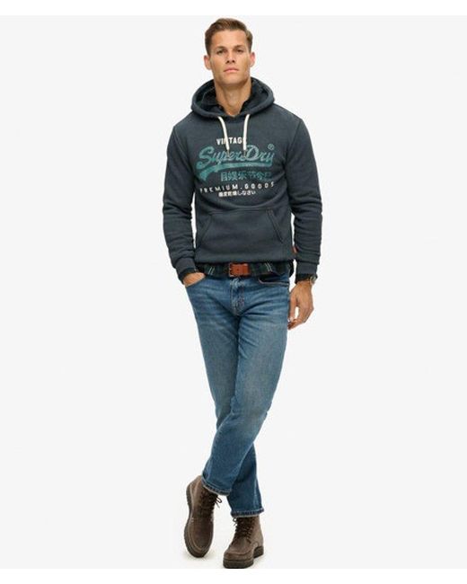 Superdry Gray & Co Graphic Print Duo Vintage Logo Hoodie for men