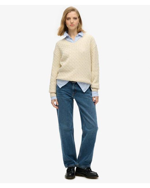 Superdry Natural & Co Oversized V Neck Cable Knit Jumper