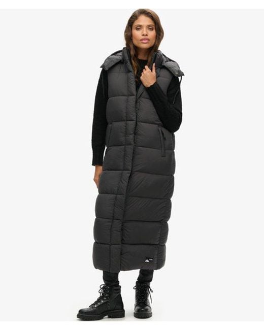 Superdry Black & Co Classic Logo Patch Hooded Ripstop Long Gilet
