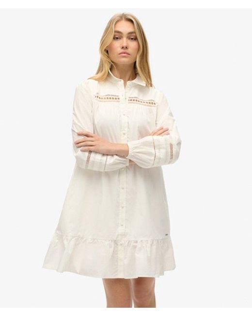Superdry White & Co Cotton Lace Detail Mix Shirt Dress