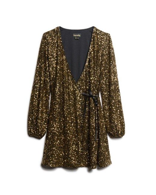 Superdry Brown & Co Sequin Wrap Mini Dress