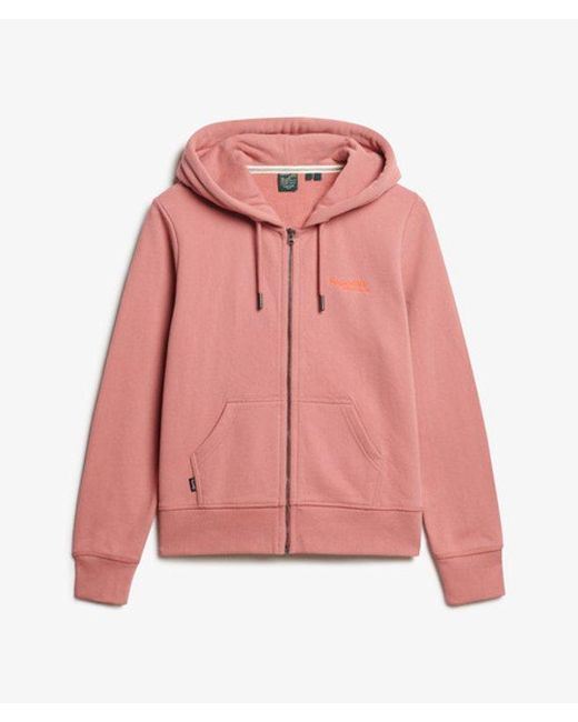 Superdry Pink Essential Logo Half Brushed Zip Hoodie