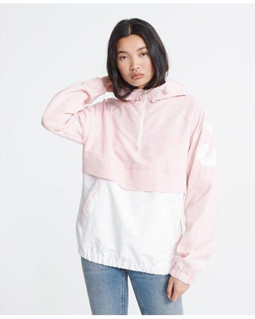 Superdry White Colour Block Overhead Jacket Rose