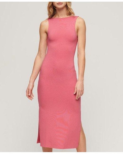 Superdry Pink Jersey Twist Back Midi Dress