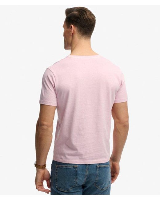 Superdry Pink Classic Cotton Linen V-Neckline T-Shirt for men