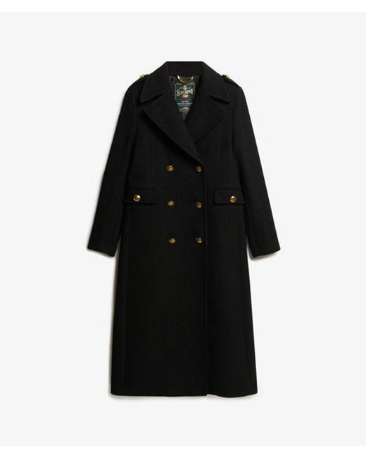 Superdry Black & Co Double Breasted Wool Blend Coat