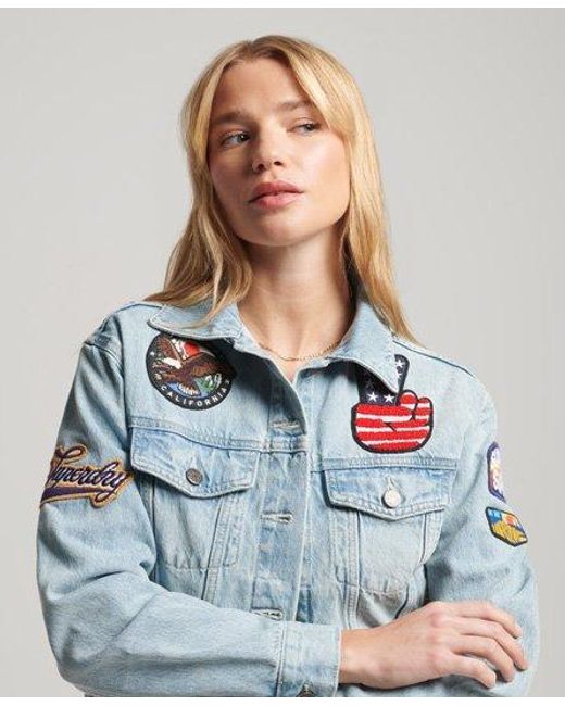 Superdry Blue Vintage Patched Trucker Jacket Echo Light Vintage