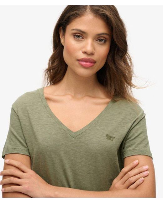Superdry Green & Co Classic Logo Embroidered Slub V-neck T-shirt