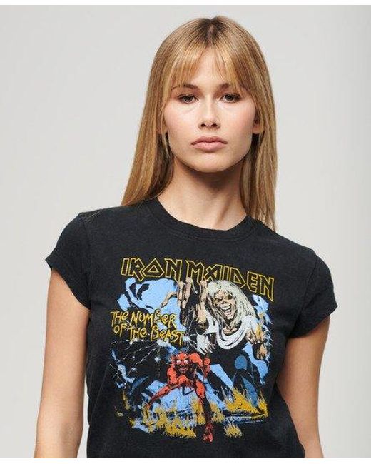 Superdry Blue Iron Maiden X Cap Sleeve Band T-shirt