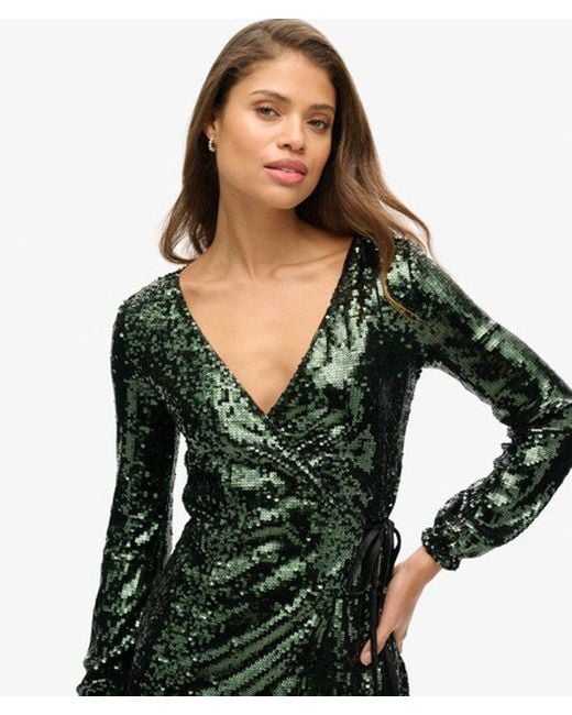 Superdry Green Sequin Wrap Maxi Dress