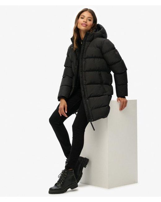 Superdry Black & Co Hooded Sports Puffer Mid Length Jacket