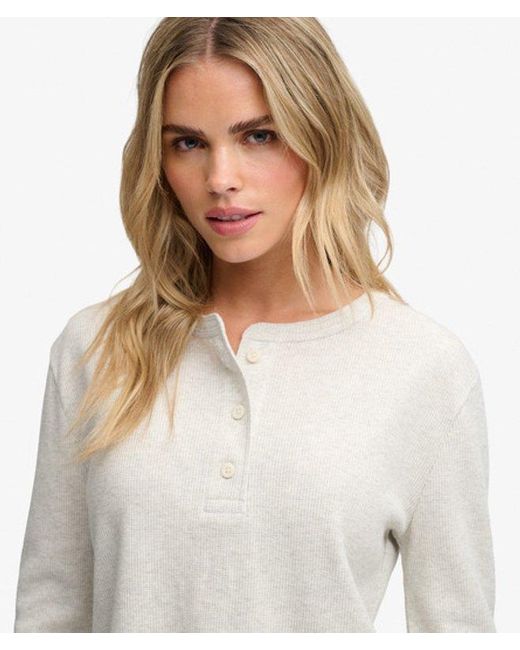 Superdry White & Co Athletic Essential Waffle Button Long Sleeve Top