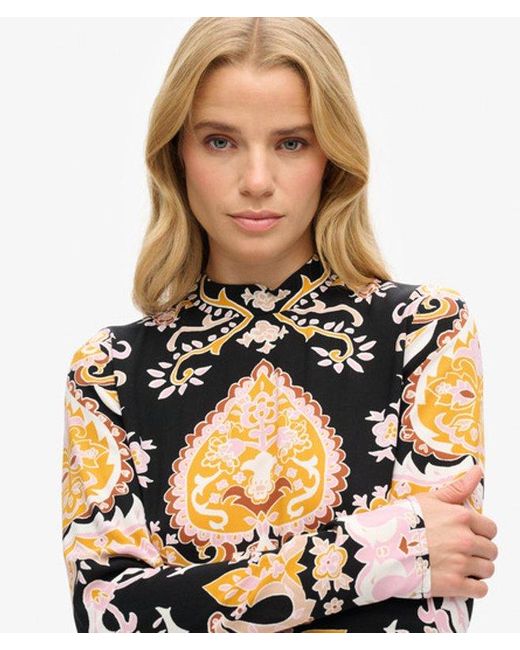 Superdry Metallic & Co Long Sleeve Printed Mini Dress