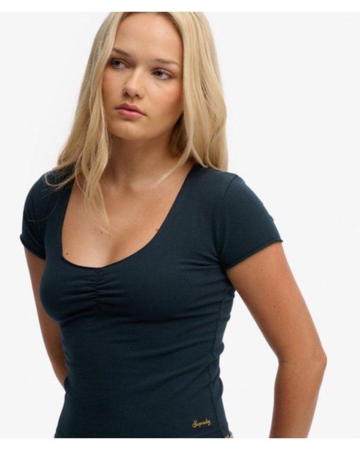 Superdry Blue & Co Athletic Essentials Gathered Short Sleeve Top