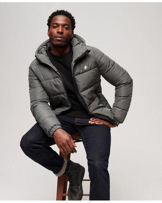 Superdry Gray Hooded Sports Puffer Jacket for men