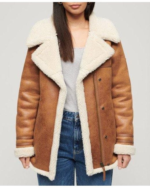 Superdry Blue Faux Shearling Mid Jacket