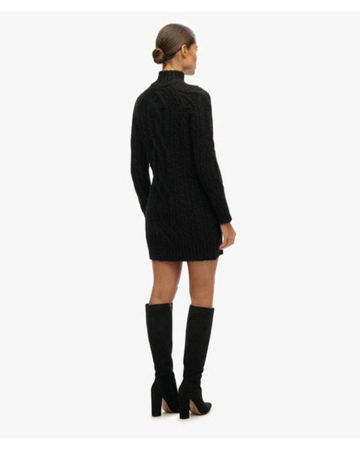 Superdry Black & Co Loose Fit Cable Knit Mock Neck Jumper Dress