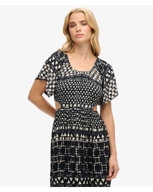 Superdry Black & Co Printed Cut Out Midi Dress