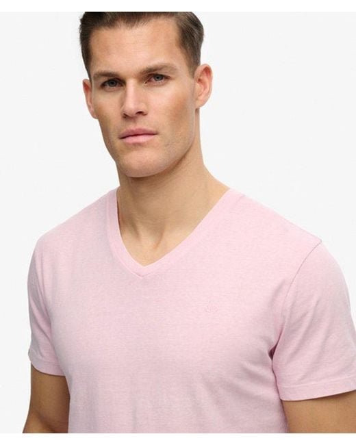 Superdry Pink Classic Cotton Linen V-Neckline T-Shirt for men