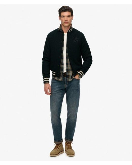 Superdry Black Varsity Monogram Wool Blend Bomber Jacket for men