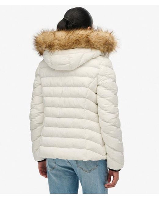 Superdry Fuji Gewatteerde Jas Met Bontkraag in het Natural