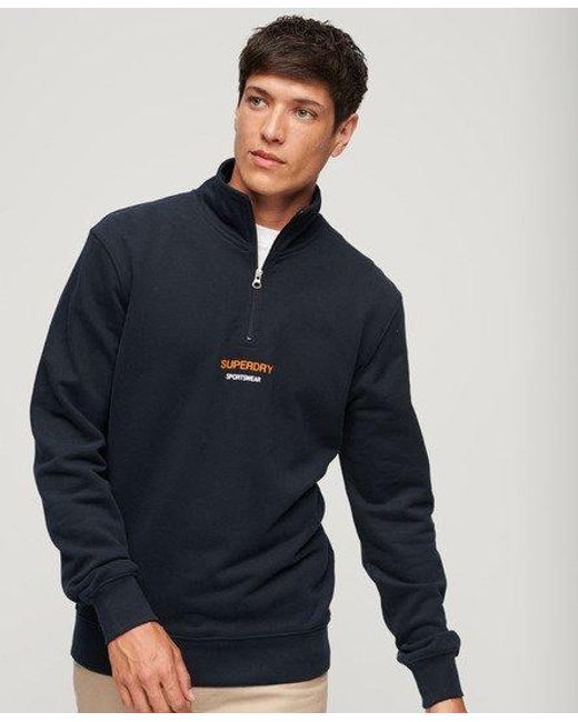 Superdry Blue Sports Logo Relaxed Fit Half Zip Sweatshirt for men
