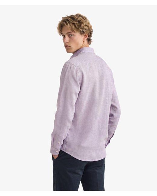 Superdry Purple & Co Riviera Long Sleeve Linen Shirt for men
