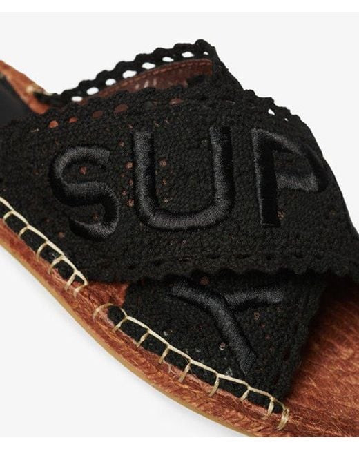 Superdry Black & Co Espadrille Cross Strap Sliders