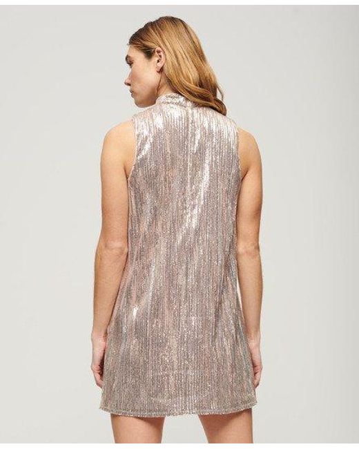 Superdry Mouwloze Mini-jurk Met Lovertjes En A-lijn in het Natural