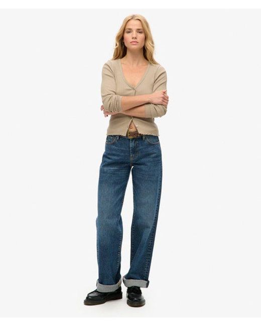 Superdry Blue Essential Button Through Long Sleeve Top