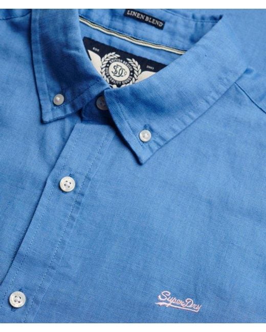 Superdry Blue Cotton Linen Short Sleeve Shirt for men