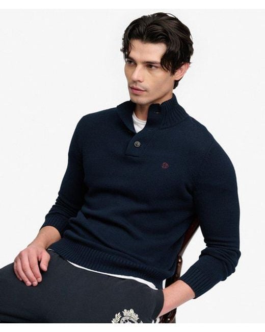 Superdry Blue & Co Cotton Button Henley Jumper for men