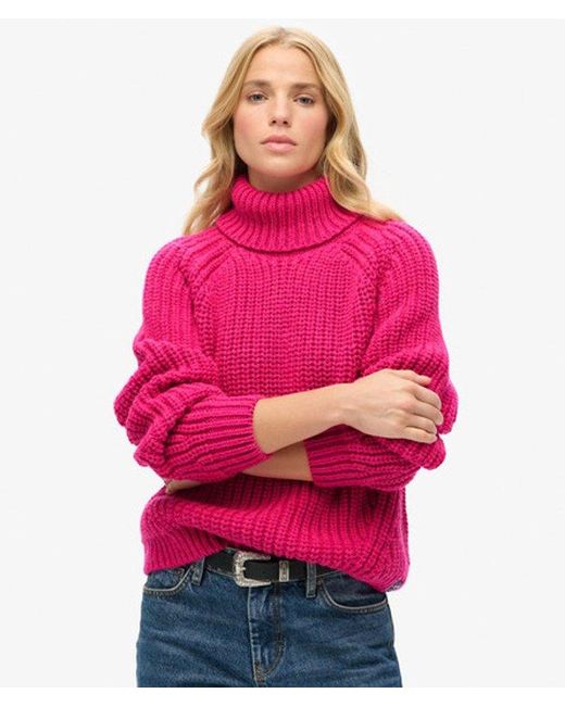 Superdry Pink Slouchy Stitch Roll Neck Knit - Size: 16
